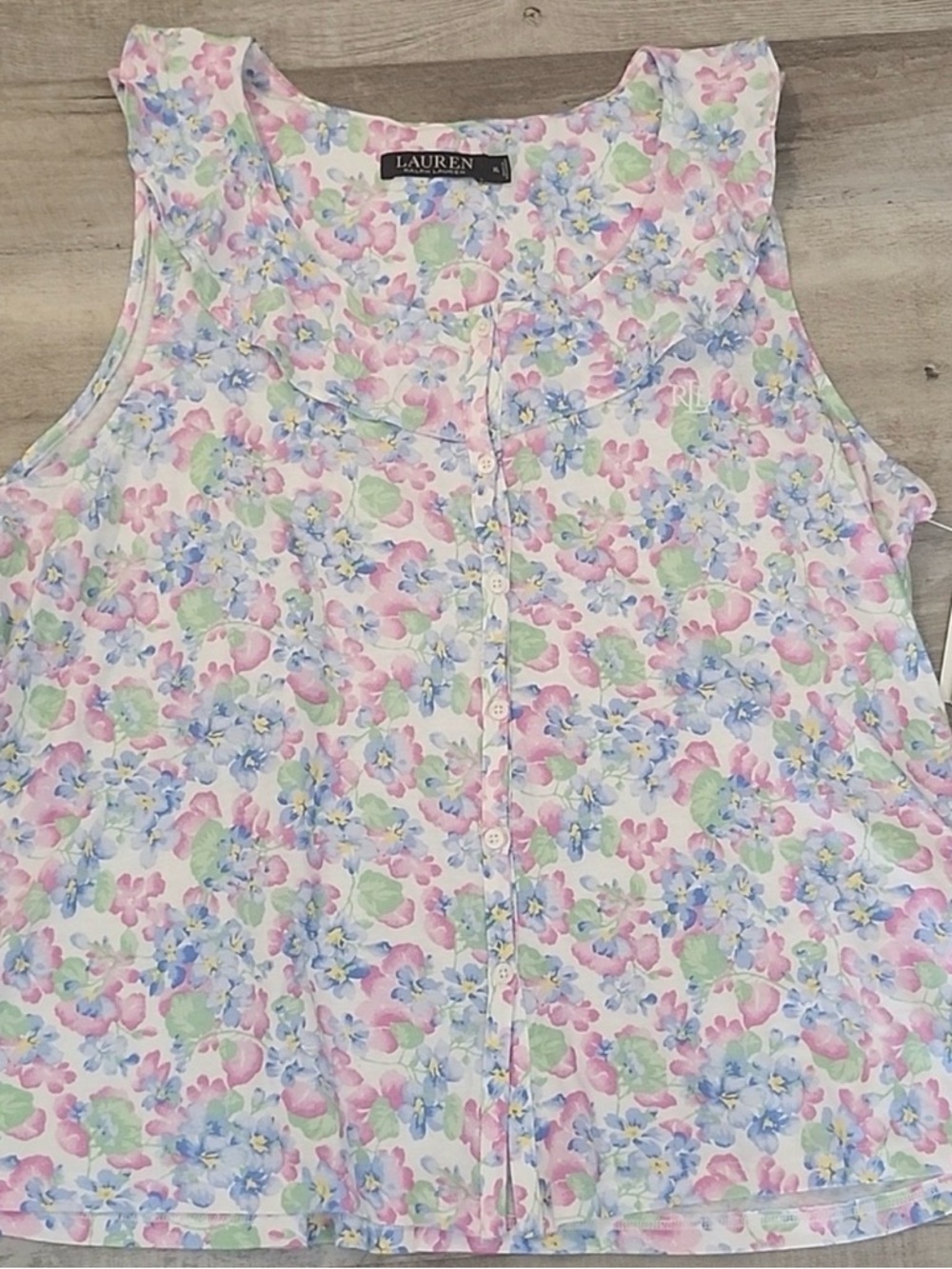 Lauren Ralph Lauren Floral Sleeveless Ruffle Neck Button Down Capri Pajamas XL - Picture 4 of 6